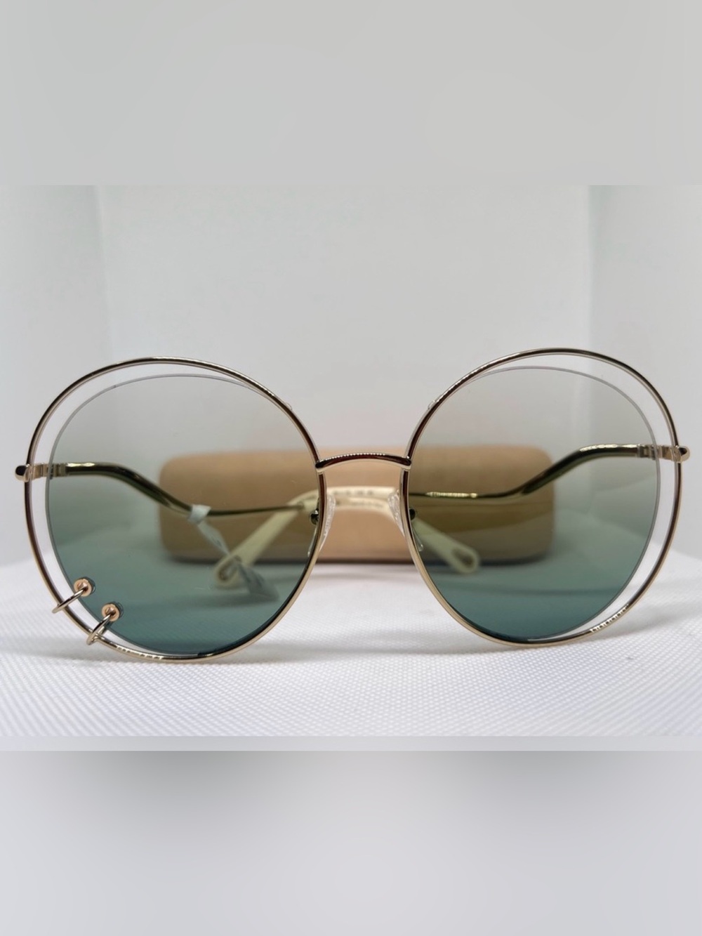 Chloe Gold Round Sunglasses with Green Gradient Lenses